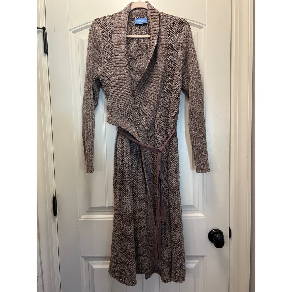 Simply Vera Women’s Open‎ Drape Front Tie Waist Long Sleeve Sweater Sz PXL Brown